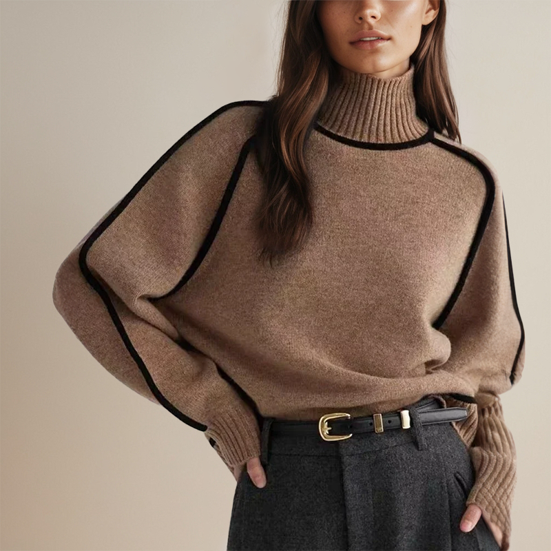 AMANDINE |  Pull col roulé luxueux avec détails contrastés