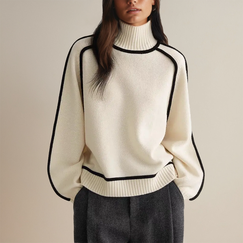 AMANDINE |  Pull col roulé luxueux avec détails contrastés