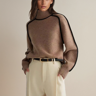 AMANDINE |  Pull col roulé luxueux avec détails contrastés