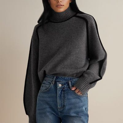 AMANDINE |  Pull col roulé luxueux avec détails contrastés
