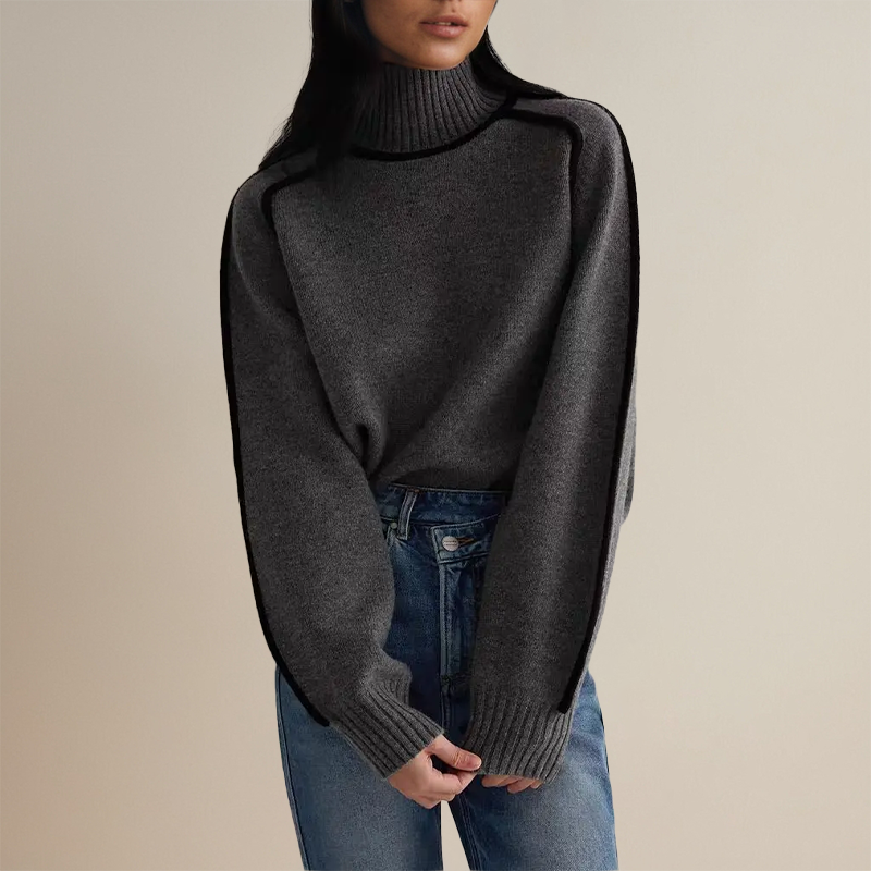 AMANDINE |  Pull col roulé luxueux avec détails contrastés